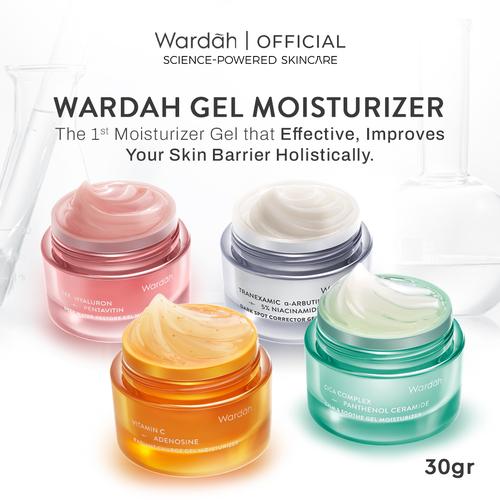 Wardah Gel Moisturizer Series 30 g - Tranexamic Alpha Arbutin, Symradiance, Cica Complex + Panthenol Ceramide, 14X Hyaluronic + Pentavitin, Vitamin C + Adenosine - Pelembab Wajah Bertekstur Gel yang Ringan